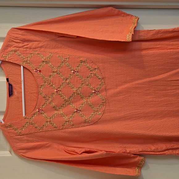 Orange Embroidered Tunic Dress - Picture 2 of 6